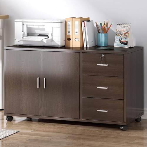 办公柜桌下文件柜木质边柜带锁办公室柜子打印机抽屉柜储物柜矮柜