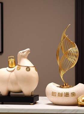 唐马家居客厅玄关酒柜装饰品摆件高档办公室桌陶瓷工艺品马上有钱