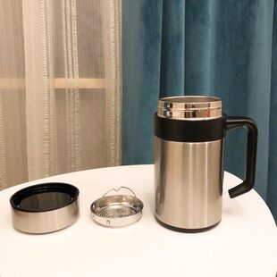 带手柄304不锈钢办公室水杯带盖男士过滤泡茶喝水商务保温杯子女
