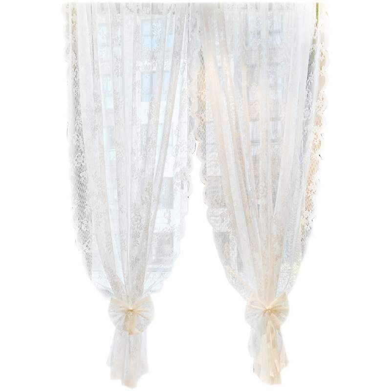 免打孔韩式蕾丝窗帘门帘厨房半帘短帘隔断白色纱帘穿杆帘送伸缩杆