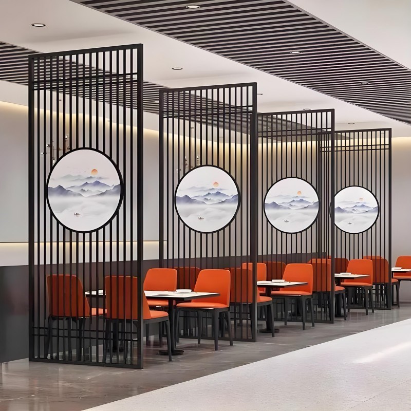 定制铁艺餐厅酒吧隔断墙办公屏风镂空吊顶铁丝网格围栏工业风装饰