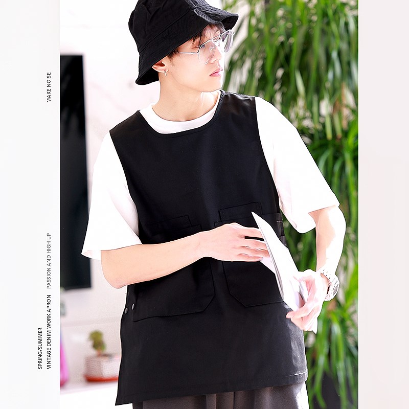 无袖罩衣咖啡师奶茶店厨房餐厅美术防污马甲围裙定制印制logo