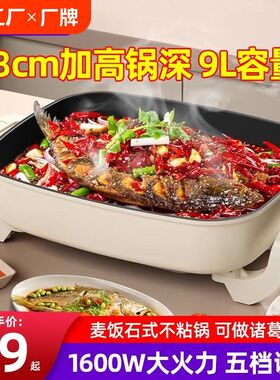 奥然多功a能电烤炉烧烤炉家用烤鱼不粘电炒锅炒菜煎蒸煮烤肉涮烤