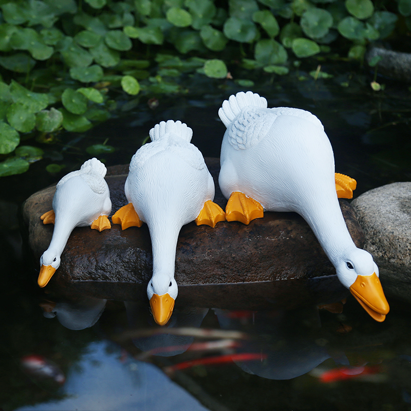 中式庭院池塘鸭子装饰摆件户外花园水景动物假山喷泉流水造景饰品