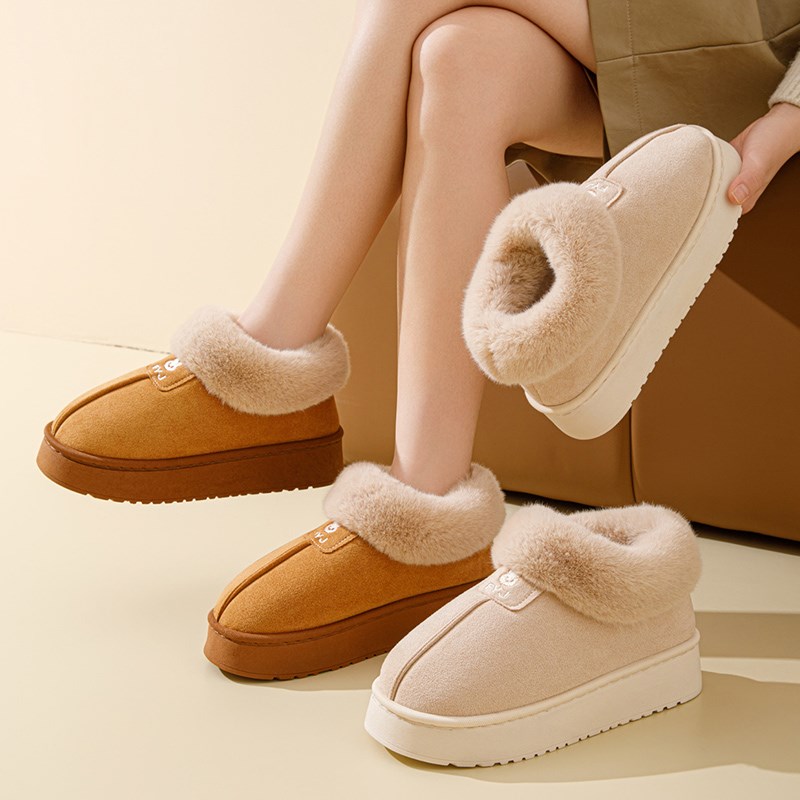棉拖鞋女2024新款冬季时尚百搭居家踩屎感毛绒绒保暖厚底棉鞋外穿