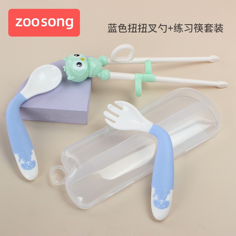 宝宝短勺弯头餐具婴儿童一两岁扭扭可弯曲饭勺叉子学吃饭训练新款