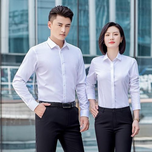 衬衫长袖工作服定制工装职业白衬衣订做正装弹力男女刺绣印logo字