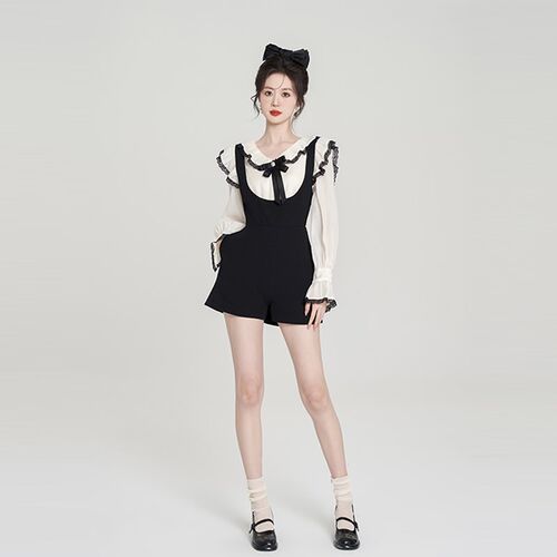 高级感甜美减龄衬衫背带裤两件套女春装新款富家千金X法式时尚套