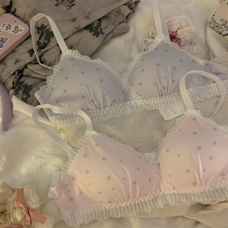蕾丝边内衣女薄款小胸聚拢无钢圈防下垂法式轻薄三角杯少女文胸罩
