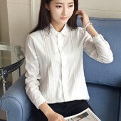 2020春秋新款 女 打底衬衫 白色百搭长袖 衬衣日系甜美L蕾丝花边大码