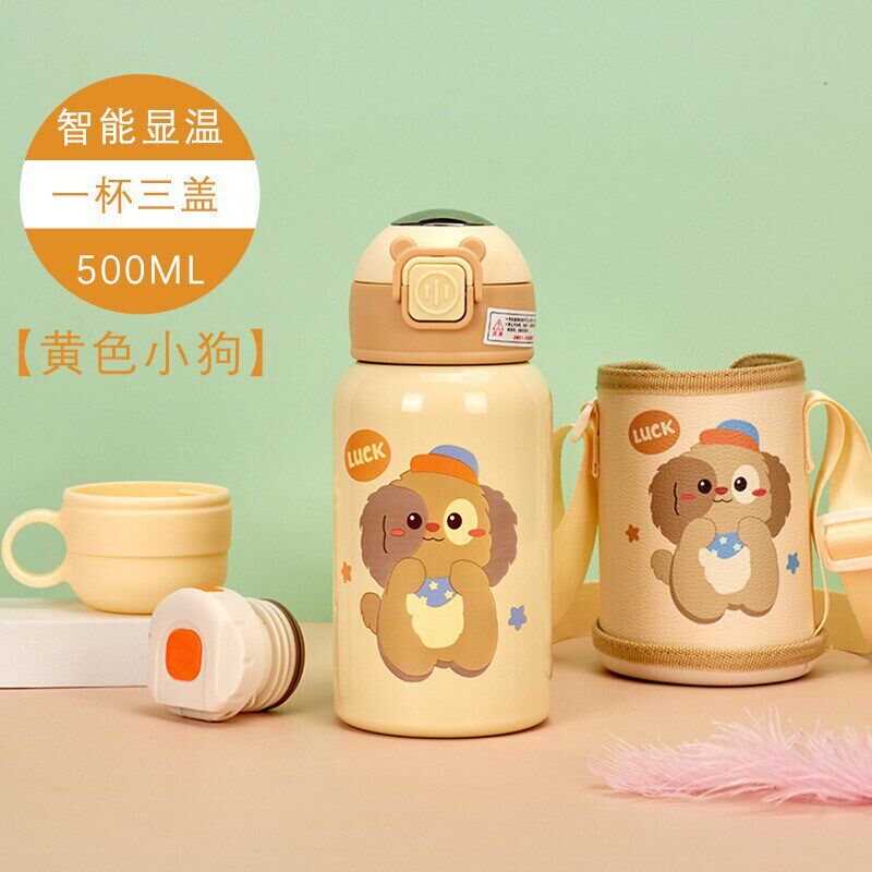 智能测温儿童吸管杯不锈钢水壶宝宝幼儿园防摔水杯男女小孩保新款