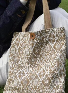 枫外夏天单肩f包女2024新款百搭高级感帆布袋大容量包包设计感小