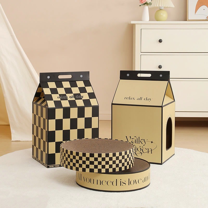 ins风猫抓板猫窝一体耐抓不掉屑猫爪板牛奶盒猫盒子圆形猫抓盆