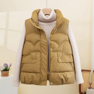羽绒棉马夹女中式新款2024秋冬季短款坎肩洋气宽松小个子香风马甲
