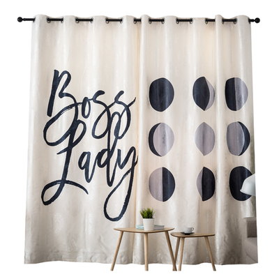 奶茶店定制窗帘布简约个性英文黑灰不规则圆圈客厅卧室窗帘免打孔