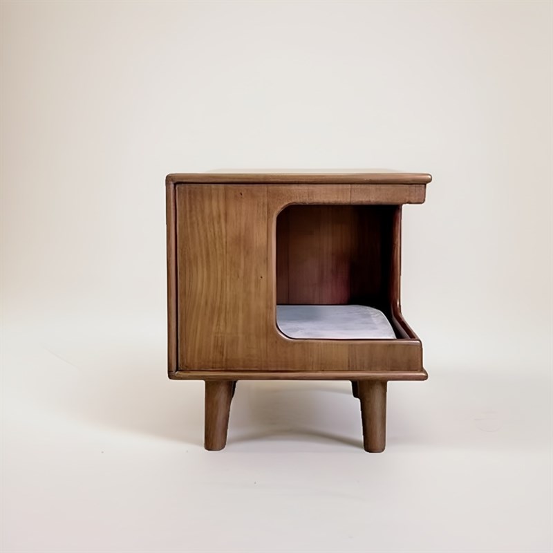 实木猫窝床头柜橡胶木猫凳子人猫共用板凳冬天保暖半封闭猫咪别墅