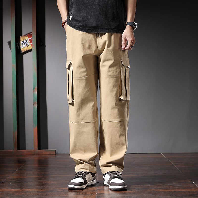 春夏薄高个子工装裤男大码加长卡其色宽松直筒弹力胖子195cm男裤
