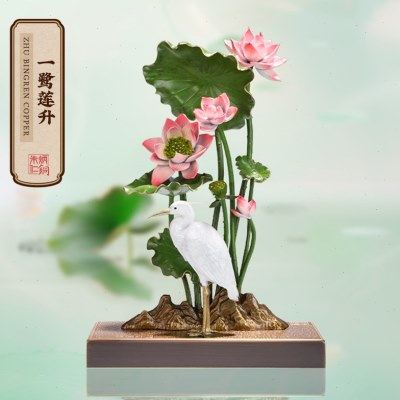 朱炳仁铜 一鹭莲升摆件客厅玄关电视柜办公室装饰乔迁节日礼物,家居饰品,装饰摆件,淘宝优惠券,粉丝福利购,淘宝优惠卷