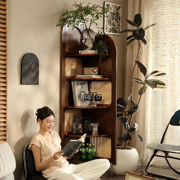 中法式复古风实木藤编客厅沙发边三墙拐转角柜卧室落地置物架书柜,住宅家具,角柜,淘宝优惠券,粉丝福利购,淘宝优惠卷