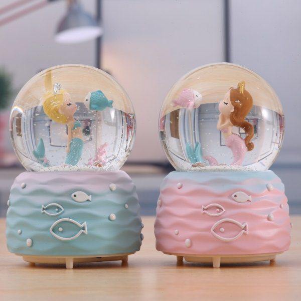 人鱼之恋创意自动飘雪花水晶球音乐盒 现家居装饰摆件礼物,家居饰品,音乐盒,淘宝优惠券,粉丝福利购,淘宝优惠卷