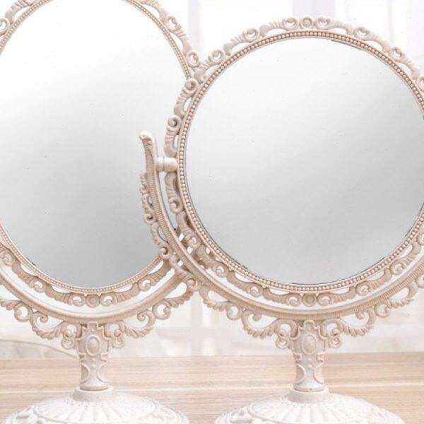 台式化妆镜子欧式复古镜子双面梳妆镜便携公主镜折叠镜一面放大