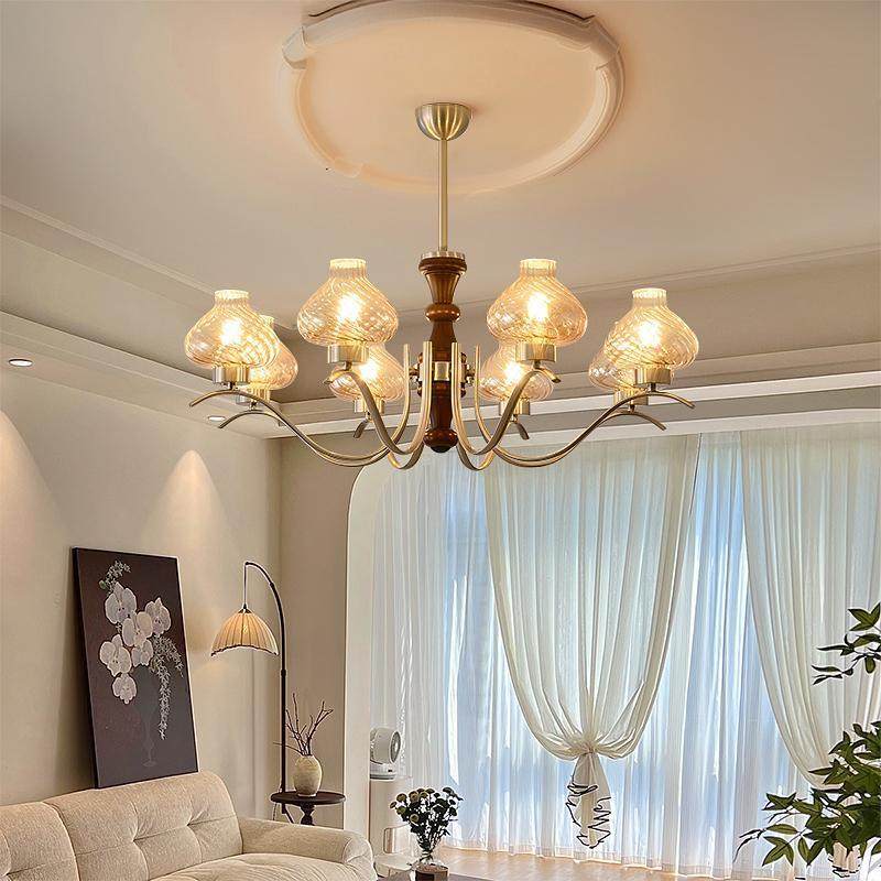 法式中风客吊灯洋风复古胡厅桃木色实木玻璃卧室餐厅85478南护眼,家装灯饰光源,智能吊灯,淘宝优惠券,粉丝福利购,淘宝优惠卷