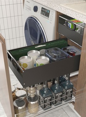 黑色加高c款整体橱柜改造抽屉拉篮柜内自制带轨道滑轨工具储物盒