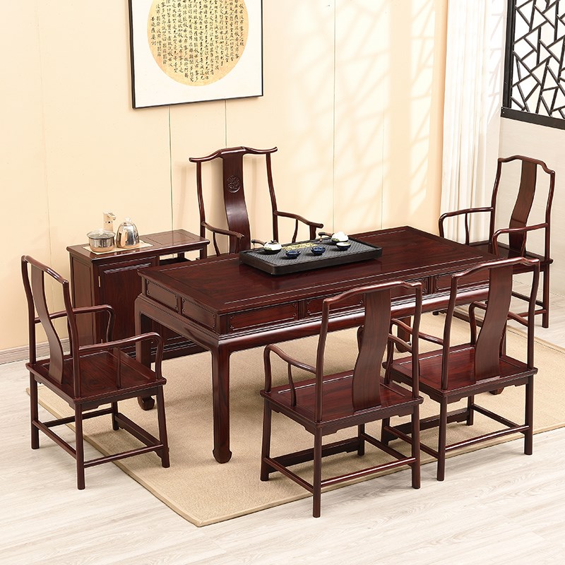 东阳国标红木f家具红酸枝干泡茶桌书桌绒毛黄檀茶台茶几桌椅组合