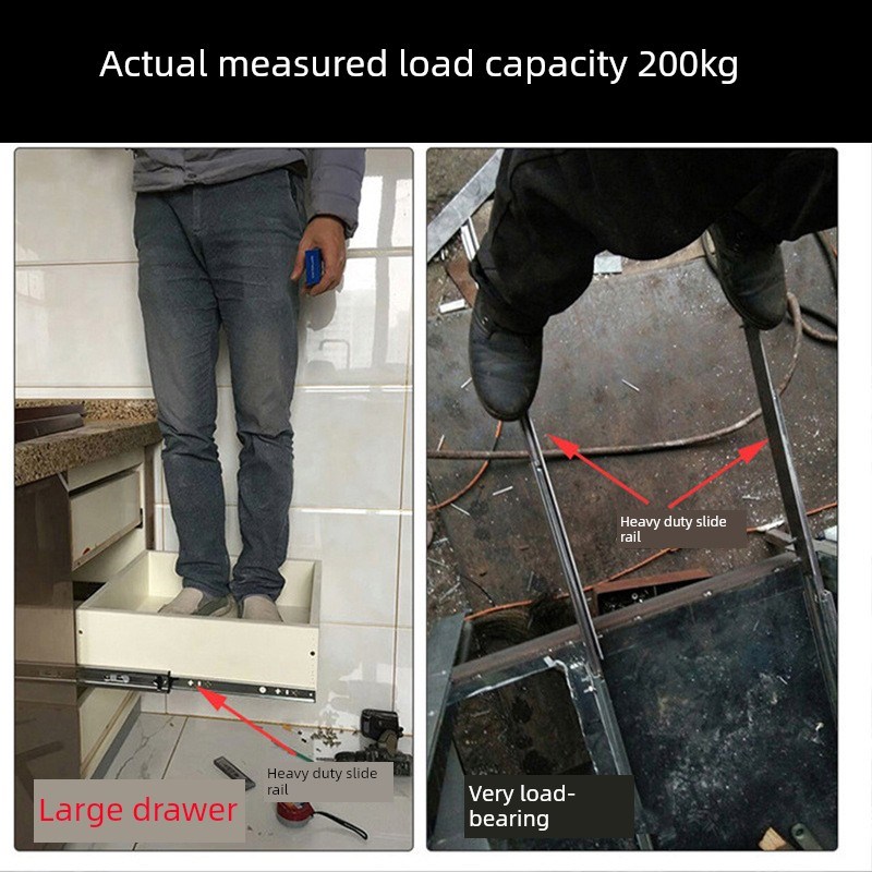 加厚53宽工业级重n载滑轨承重导轨三段式导轨抽屉滑锁楼梯柜侧装