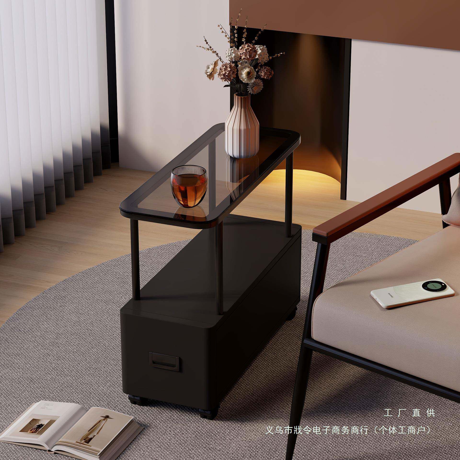 极物窄沙发侧985边几小茶几夹缝纳柜子可移动收迷你桌头感床置架