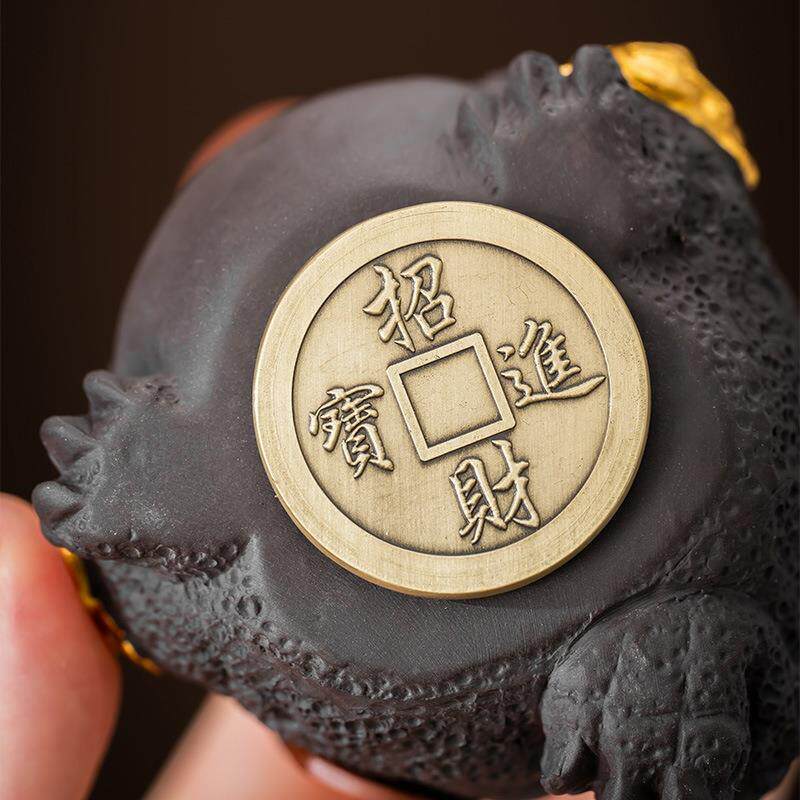 旋件转紫砂REJ茶宠可养摆件金客厅办公室蟾貔茶道茶具配元貅宝