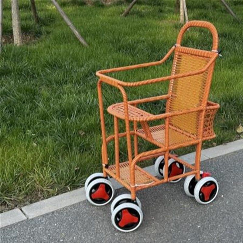 婴儿儿童推车餐椅竹藤小推车外出遛娃轻便竹编宝宝座椅坐椅