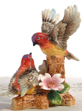 方亚陶瓷手工花鸟摆件花园庭院家居送礼爱情鸟软装搭配