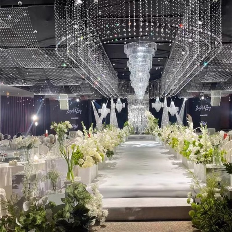 婚庆水晶波浪吊顶珠帘珠串水波帘子婚礼堂装饰珠链菠萝珠帘子造型