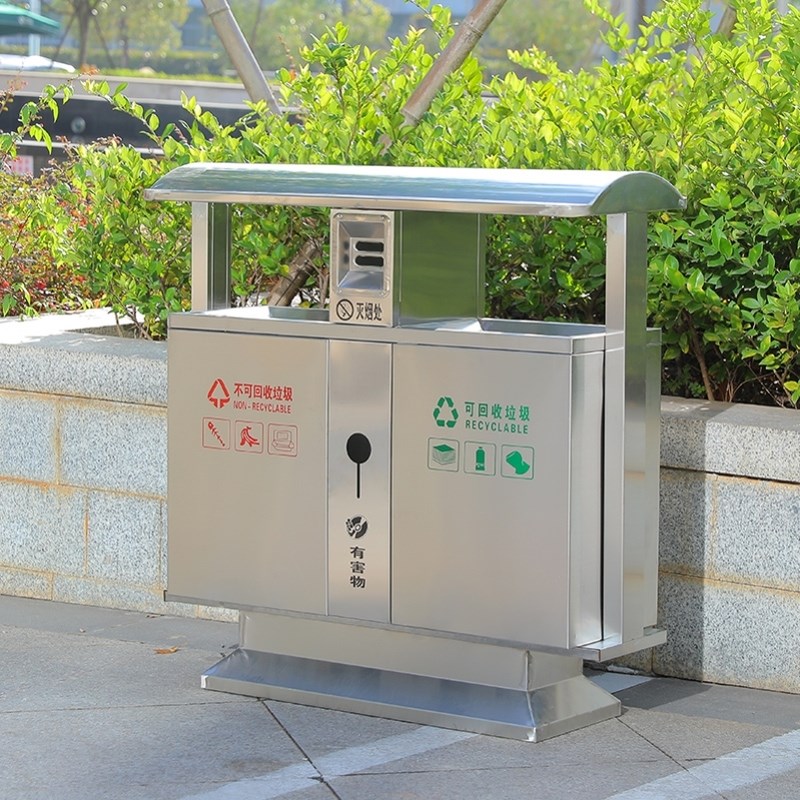 大号不锈钢环卫室户外公园景区小区三四分类果皮箱定制户外垃圾桶