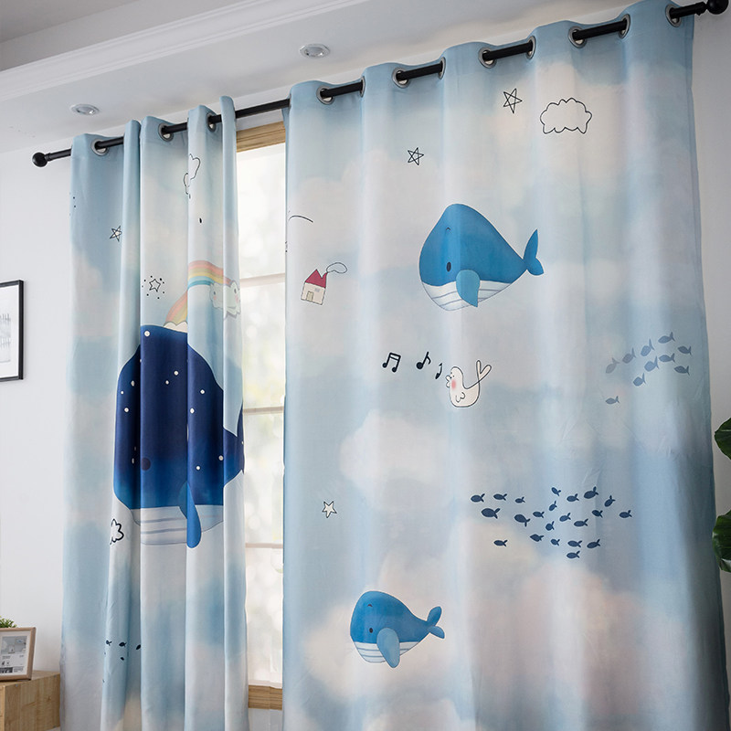 卡通儿童男女孩子房间定制窗帘成品现代简约遮光布ins卧室公主风