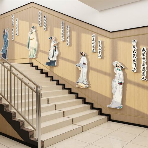 古诗词文化墙面贴教室装饰班级名人言黑板报M国风场景楼梯氛围布