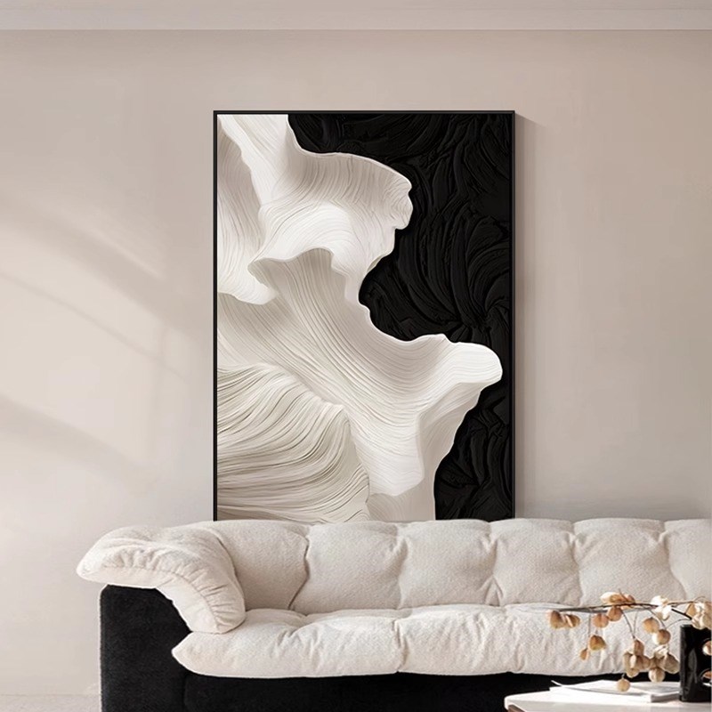 现代极简客厅装饰画黑白抽象艺术沙发背景墙挂画肌理感玄关墙壁画