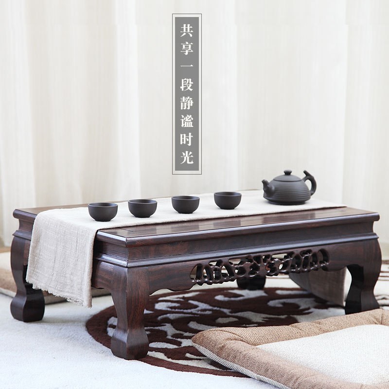 红木炕桌黑檀木地桌实木炕几长方形小炕桌飘窗桌子矮X桌榻榻米地