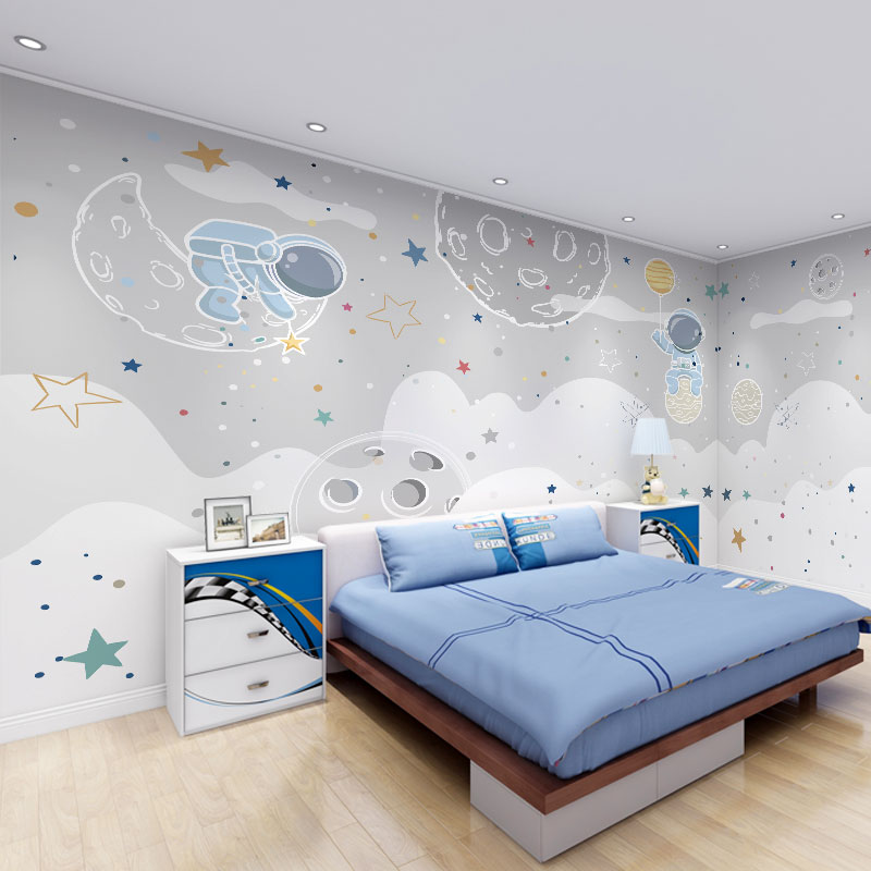 定制墙纸3d立体卡通宇航员背景墙壁纸女男N孩房间壁布卧室墙布壁