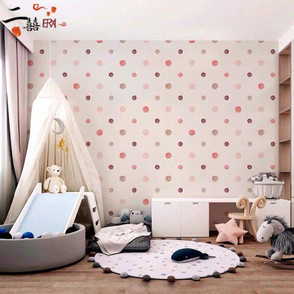 温馨波点墙布儿童房创意墙纸客厅卧室卡通背景墙壁纸无缝定制壁画