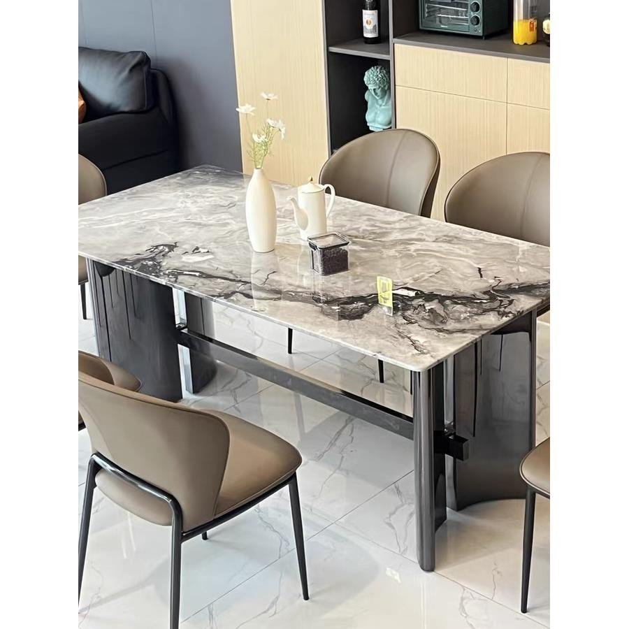 轻奢加厚大理石餐桌椅组合现代简约长方形餐桌家用不锈钢高端餐桌