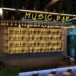 酒吧发光酒架壁挂置物架烧烤店上墙酒馆餐饮饭店工业风吧台红酒架