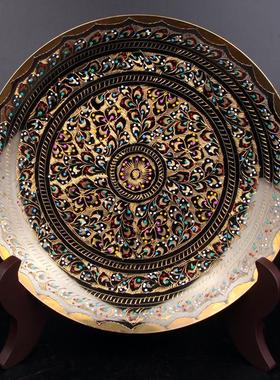 巴基斯坦铜器手工彩点墙壁挂盘家居酒店餐厅玄关仿古铜盘子摆件