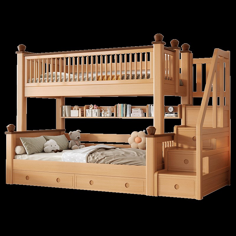 上下铺双层床榉木高低床上下床成人子母I床姐弟互不干扰实木儿童