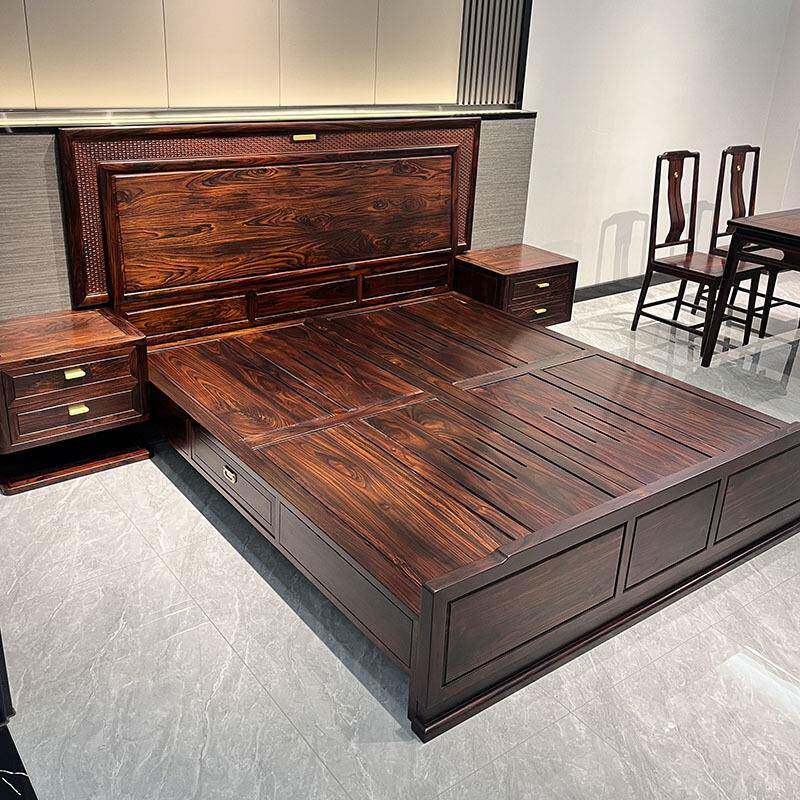 新阔叶黄檀红木大床印AA-0239尼背黑酸枝1红.8米木家具中式床板镂