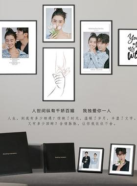 客厅大结婚照黑色金属方形框摆台立片体组合挂墙饰小软相磁爱情誓