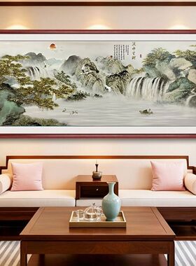 定制装饰画浮雕描金山水画中式客厅山水画办公室流水生财沙发挂画