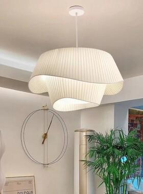 法红式百褶布艺白vintage中古吊线灯具奶油系in367s风网主卧室色