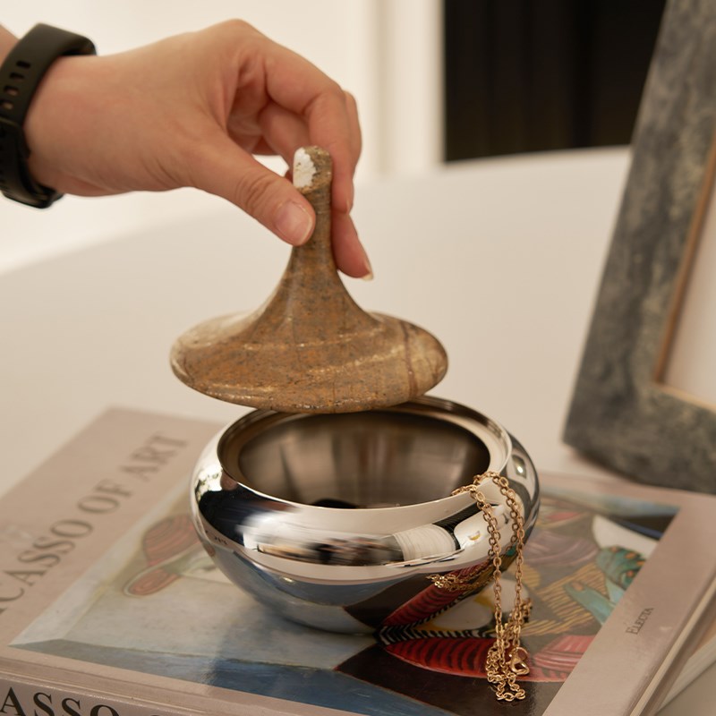 意式轻奢c豪宅样板间茶几饰品摆件高级感大理石糖果罐收纳盒氛围